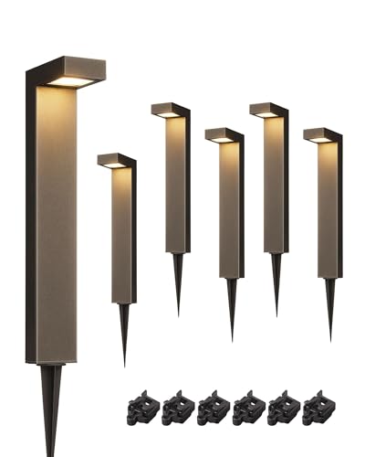 EDISHINE Low Voltage Landscape Lighting, 3.2W 3000K 50,000Hrs Electric LED Pathway Lights Wired, 12V Waterproof Outdoor Landscape Path Lights, Modern Aluminum Housing for Driveway Garden, 6Pack - Image 1