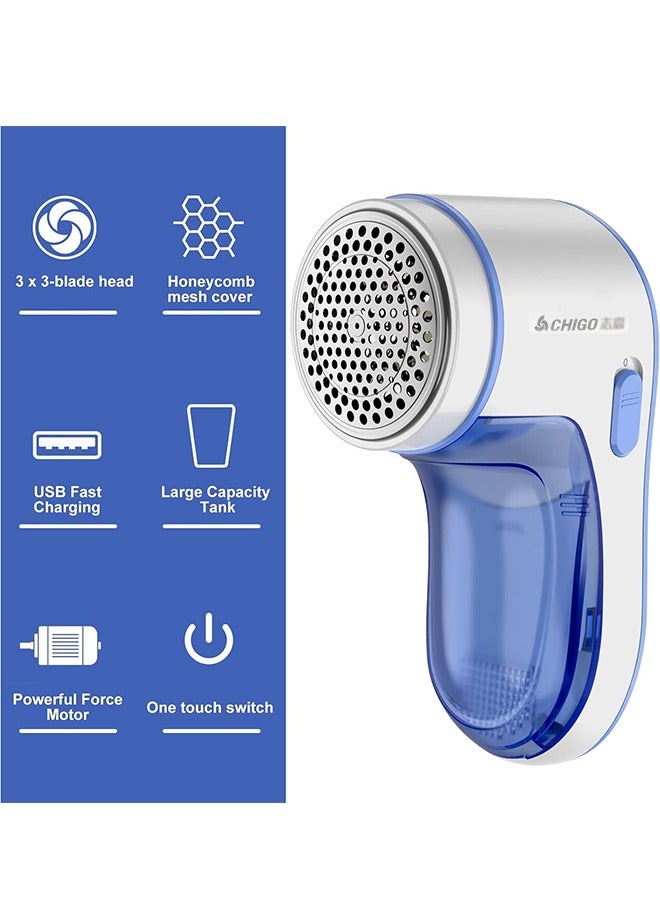 تشيجو ماكينة حلاقة لإزالة شعر الأقمشة تعمل بالبطارية، مزيل شعر الملابس، حبوب إزالة شعر الملابس القابلة لإعادة الشحن، مزيل شعر كهربائي، ماكينة حلاقة السترات لإزالة الشعر، أريكة، ألعاب محشوة، أثاث، 5 شفرات قابلة للاستبدال، أزرق أبيض - Image 2