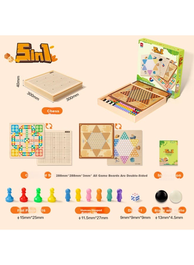 Deli 5-in-1 Children's Game Set: Go, Gomoku, Chinese Checkers, Ludo, Board Games For Early Education And Camping