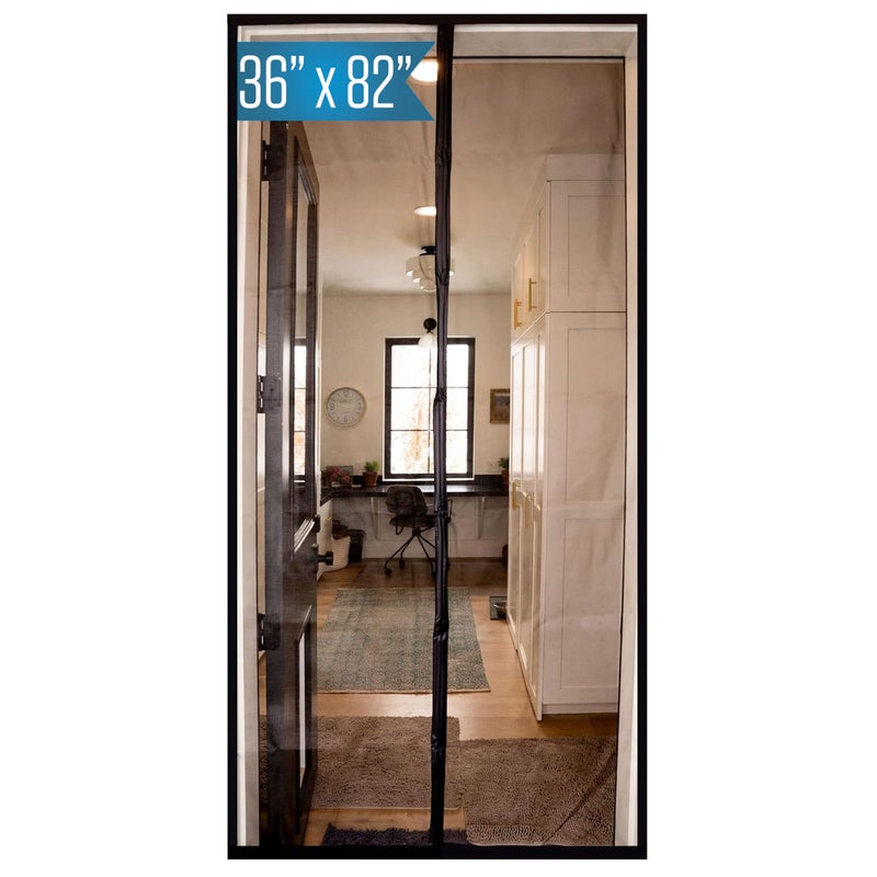 Fenestrelle Magnetic Screen Door Heavy Duty Hands Free Fiberglass Mesh with Self Closing Magnetic Seal Black Trim Fits 34 x 80 Doors Screen Size 36 x 82