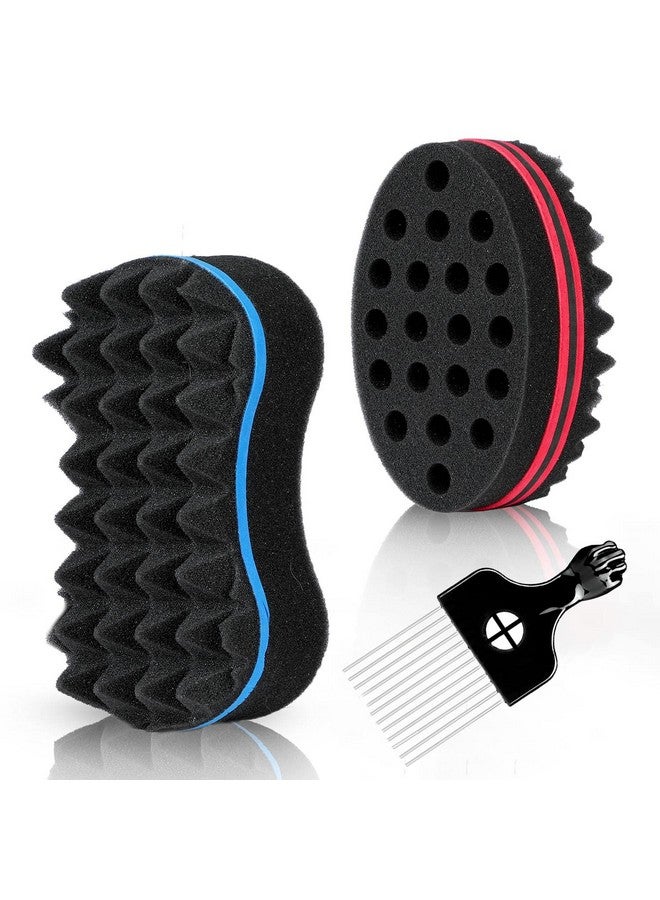 Supaze Upaze 3Pcs Hair Sponge Set For Men Women Curl Brush Twist Sponge For Afro Curls With Metal Afro Pick - Image 2