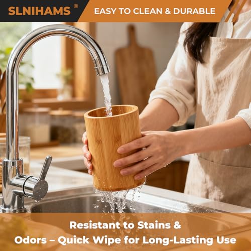 SLNIHAMS Bamboo Utensil Holder, 7.3"+5.4" Set of 2 Utensil Holders for Kitchen Counter, Bamboo Spoon and Chopstick Organizer, Flatware, Spatula & Silverware Storage Containers, for Countertop & Pantry - Image 5