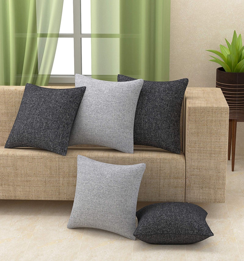 Yellow Weaves Jute Texture Cushion Covers, 16 X 16 Inches, Multicolour, Set of 5, 250 TC - Image 1