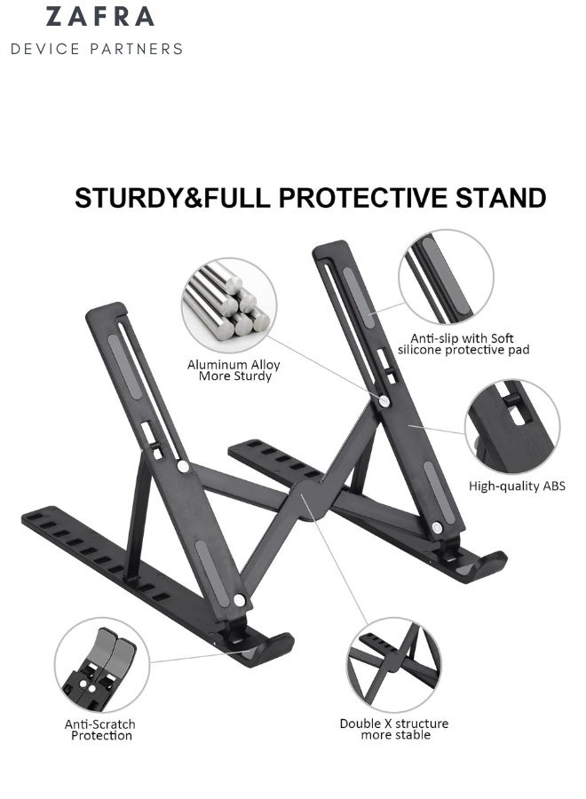 ZAFRA 2-Pack Set: 10-Level Laptop Stand & Lift-Up Phone Holder - Foldable Dual Desktop Stand with Cooling Vents/Anti-Slip Base for Home Office  - Image 2