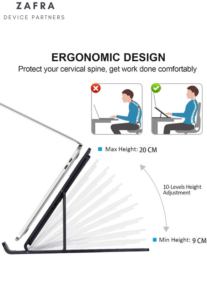 ZAFRA 2-Pack Set: 10-Level Laptop Stand & Lift-Up Phone Holder - Foldable Dual Desktop Stand with Cooling Vents/Anti-Slip Base for Home Office  - Image 3