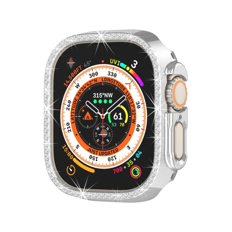 Yrzper Compatible with Apple Watch Ultra 2 /Apple Watch Ultra 49mm Bling Diamond Case PC Bumper Protective Cases Women Girls Crystal Shining Rhinestone Cases Smartwatch Accessories Case (Silver) - Image 3