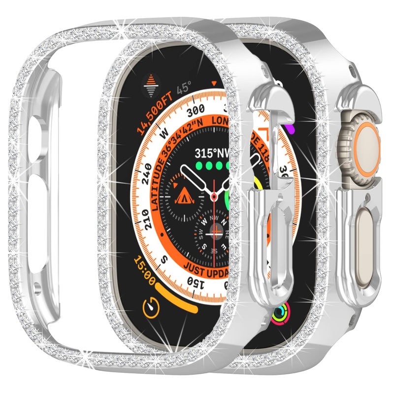Yrzper Compatible with Apple Watch Ultra 2 /Apple Watch Ultra 49mm Bling Diamond Case PC Bumper Protective Cases Women Girls Crystal Shining Rhinestone Cases Smartwatch Accessories Case (Silver) - Image 1