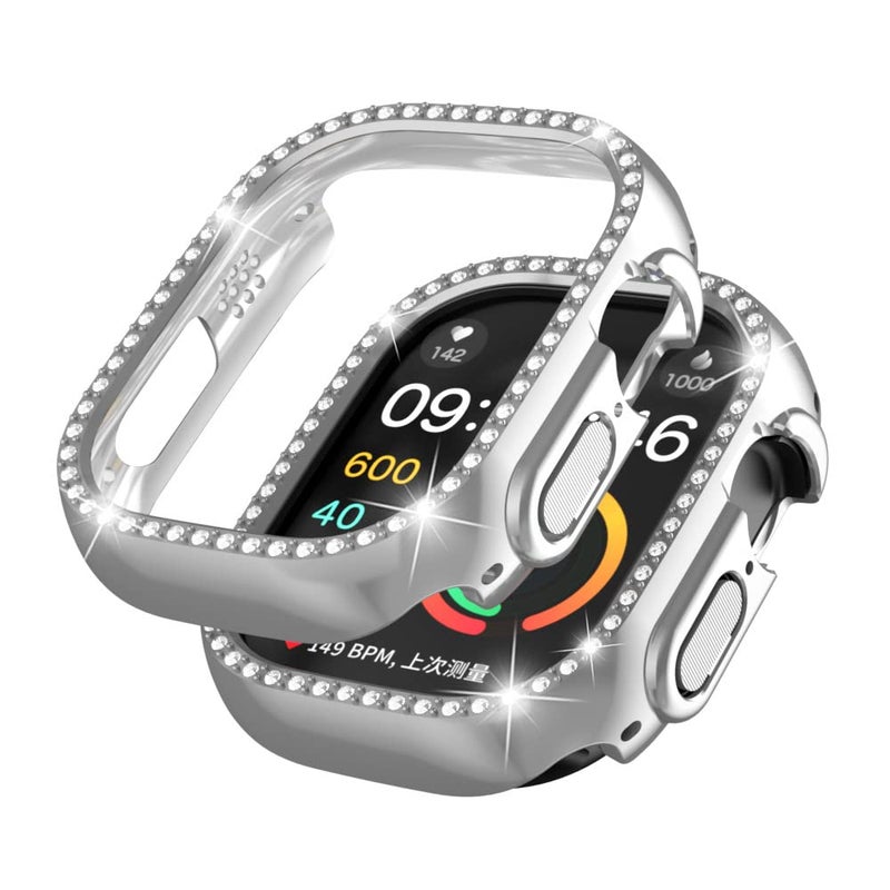 Yrzper Compatible with Apple Watch Ultra 2 /Apple Watch Ultra 49mm Bling Diamond Case PC Bumper Protective Cases Women Girls Crystal Shining Rhinestone Cases Smartwatch Accessories Case (Silver) - Image 4