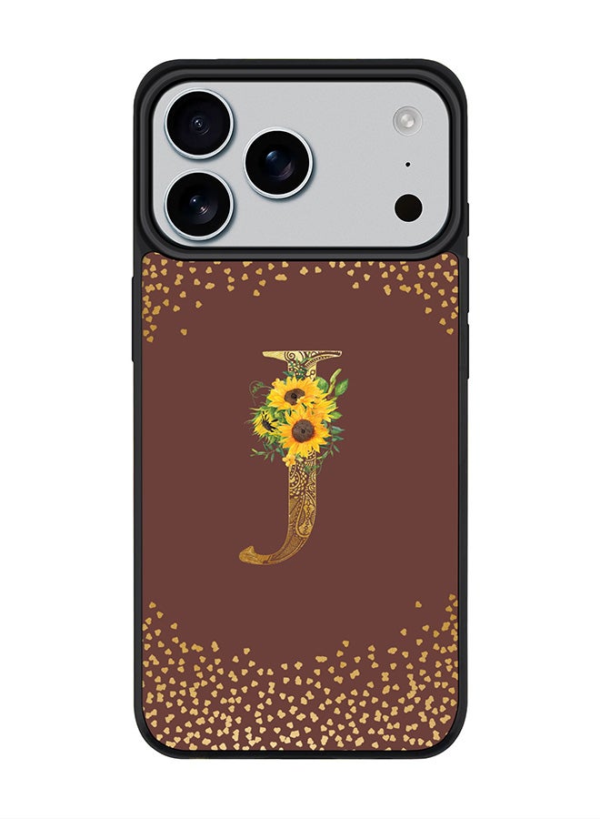 Stylizedd iPhone 17 Pro Max Case, [Compatible with MagSafe] Slim Magnetic cover Phone Case iPhone 17 Pro Max -Custom Floral Monogram - J  (Brown ) - Image 1