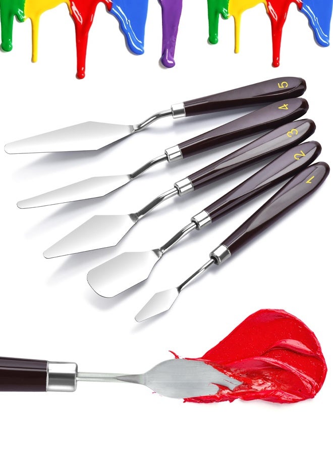 5 Piece Palette knifes Painting Knife Set Supplies for Oil, Acrylic Paint, Cake Decorating, Stainless Steel Pallet Knife Paint Knife Art Spatula for Various Types of Painting, ColorMixing, Smearing - Image 1