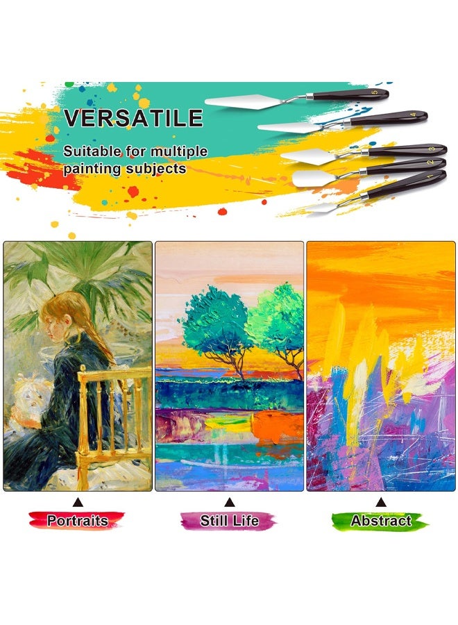5 Piece Palette knifes Painting Knife Set Supplies for Oil, Acrylic Paint, Cake Decorating, Stainless Steel Pallet Knife Paint Knife Art Spatula for Various Types of Painting, ColorMixing, Smearing - Image 4