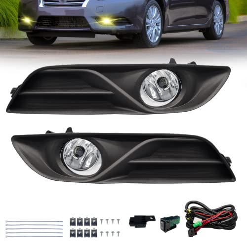 BOXLIGHT Compatible with [2013 2014 2015 Nissan Sentra] Clear Lens Bumper Driving Fog Lights Pair + Wiring + Switch Kit (Clear Lens) - Image 1
