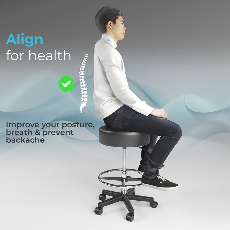 LUXTON HOME Luxton Ergonomic Rolling Stool -Double Padding and Memory Foam Adjustable Medical Spa Stool, Desk Stool Chair with Swivel Rolling Chair, Black with Wheels, Easy Set up - Image 2