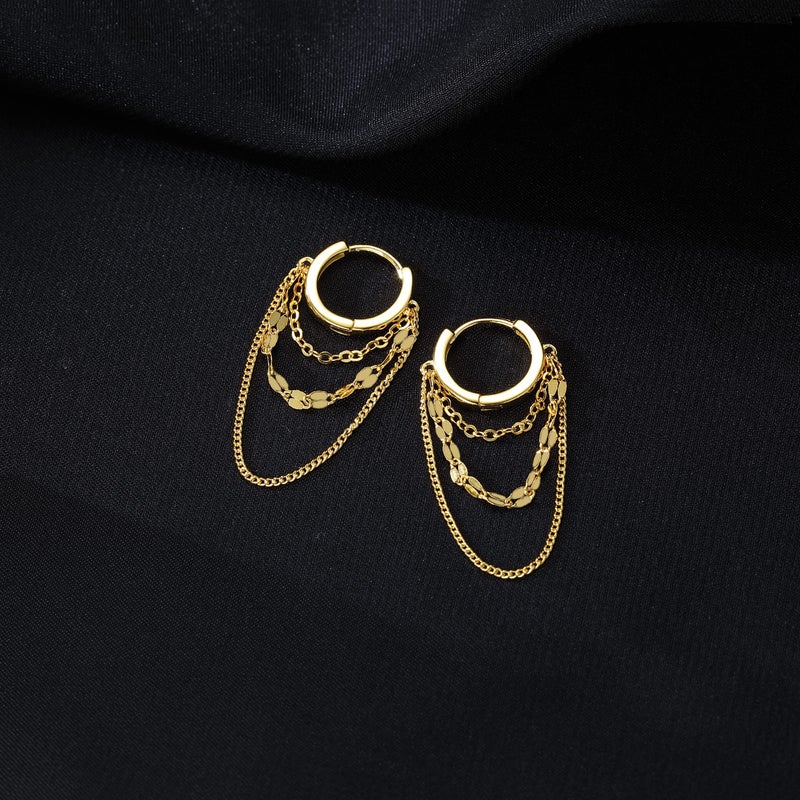 Reffeer Solid 925 Sterling Silver Chain Drop Earrings Hoop for Women Teen Girls Hoop Earrings Tassel Chain Huggie Dangle Earrings (B-18K Gold Plated) - Image 4