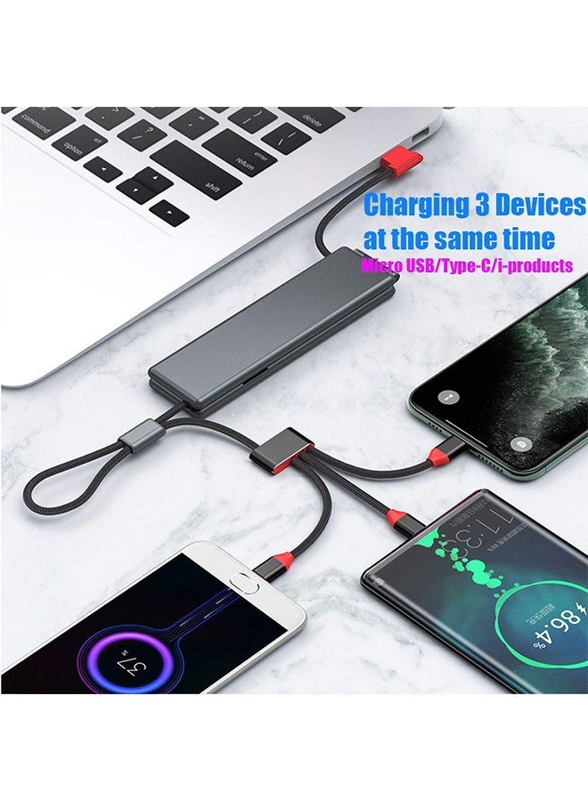جيكومو كابل شحن محمول 3 في 1 مضفر من النايلون، سلك شحن سريع متوافق مع Micro أجهزة USB/Type-C/i-Products (أسود) - Image 3