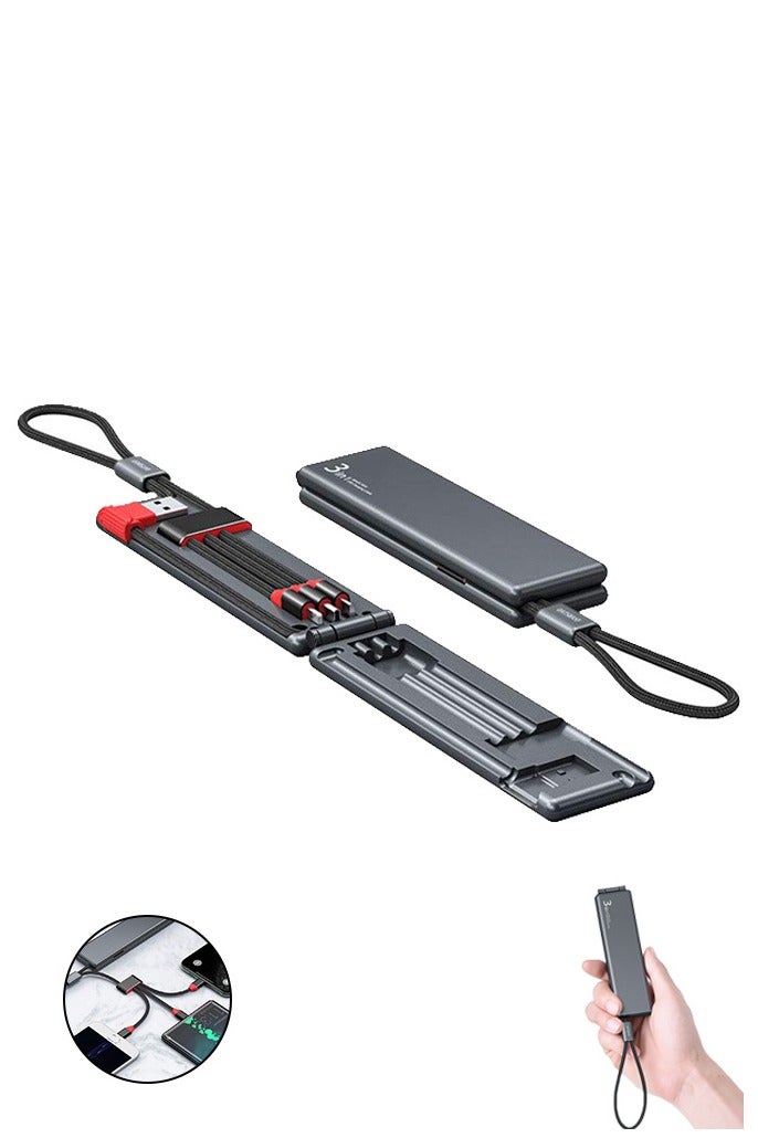 جيكومو كابل شحن محمول 3 في 1 مضفر من النايلون، سلك شحن سريع متوافق مع Micro أجهزة USB/Type-C/i-Products (أسود) - Image 1