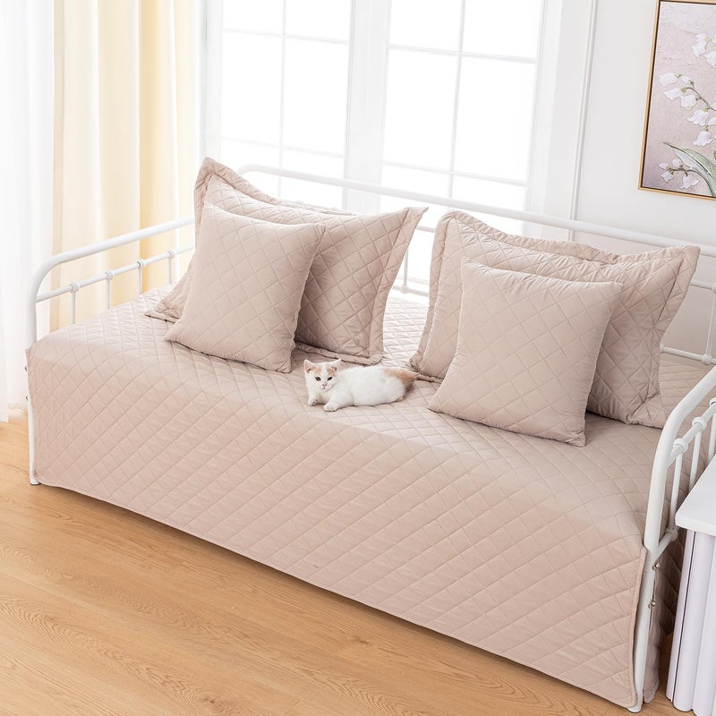 Feyocn 5-Piece Daybed Cover Set Beige Twin Cozy Daybed Bedding Sets for All Season Lightweight Daybed Comforter Bedspread, Geometric Print Day Bed Cover for Twin Bed with 4 Pillow Shams,39"x75" - Image 2
