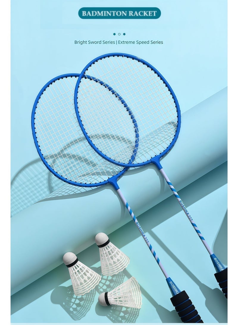 Boshika Blue Double Badminton Racquet Set – Lightweight Set, includes 3 shuttlecocks and a racket bag. - Image 4