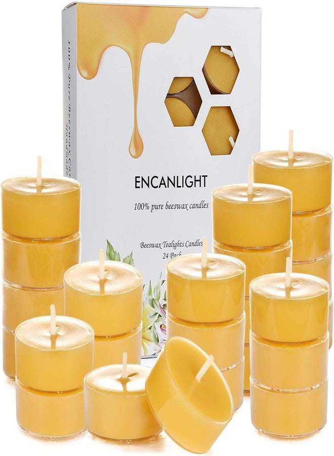 ENCANLIGHT Beeswax Tealight Candles, Handmade Tea Light Candle 24 Pack with Cotton Wick - 4 Hours Long Burning, Natural Unscented and Smokeless for Home Decor, Party, Dinner - Image 1