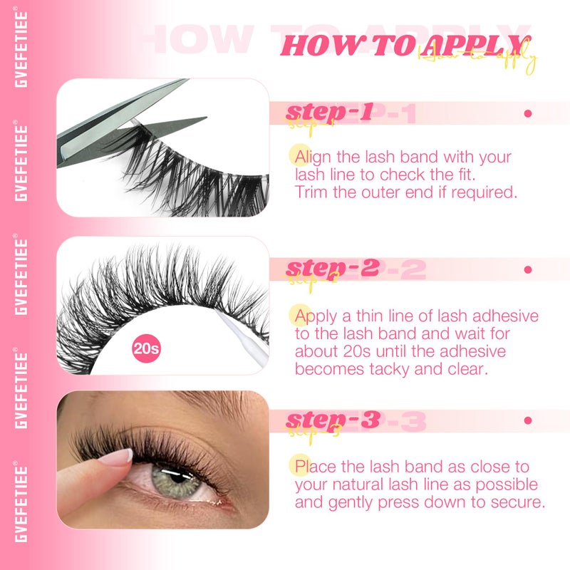 GVEFETIEE Cat Eye Lashes 8 Pairs Mink False Eyelashes Natural Look Soft Faux Mink Lashes Fluffy Wispy Lashes Handmade Lightweight Fox Eye D Curl Comfortable Clear Band Eyealshes - Image 3