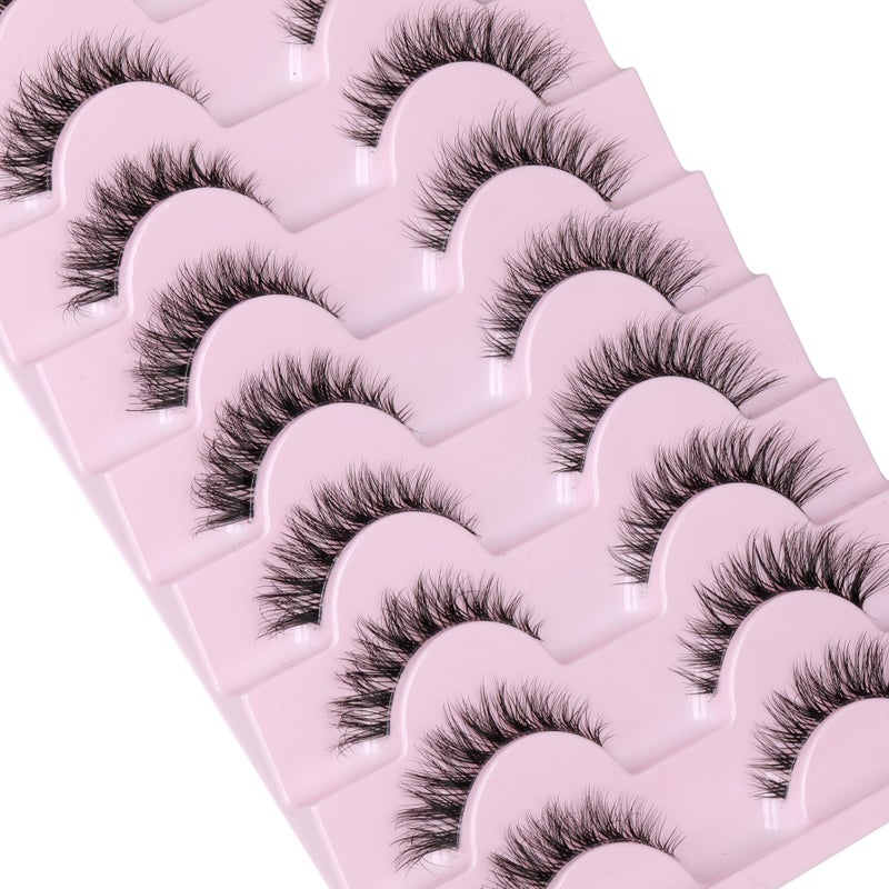 GVEFETIEE Cat Eye Lashes 8 Pairs Mink False Eyelashes Natural Look Soft Faux Mink Lashes Fluffy Wispy Lashes Handmade Lightweight Fox Eye D Curl Comfortable Clear Band Eyealshes - Image 4