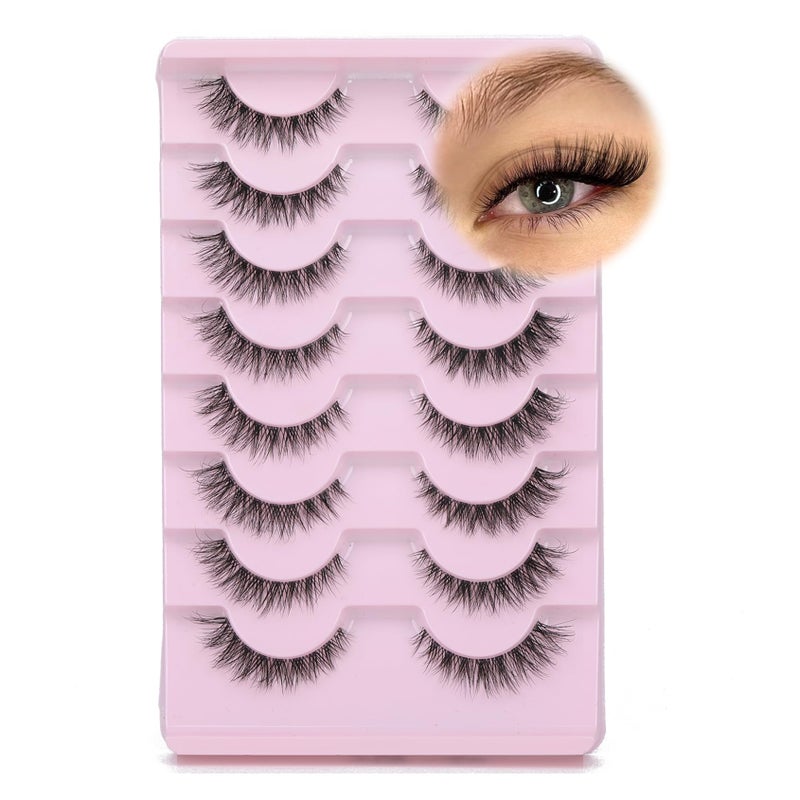 GVEFETIEE Cat Eye Lashes 8 Pairs Mink False Eyelashes Natural Look Soft Faux Mink Lashes Fluffy Wispy Lashes Handmade Lightweight Fox Eye D Curl Comfortable Clear Band Eyealshes - Image 1