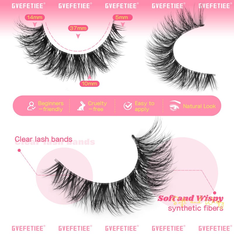 GVEFETIEE Cat Eye Lashes 8 Pairs Mink False Eyelashes Natural Look Soft Faux Mink Lashes Fluffy Wispy Lashes Handmade Lightweight Fox Eye D Curl Comfortable Clear Band Eyealshes - Image 2