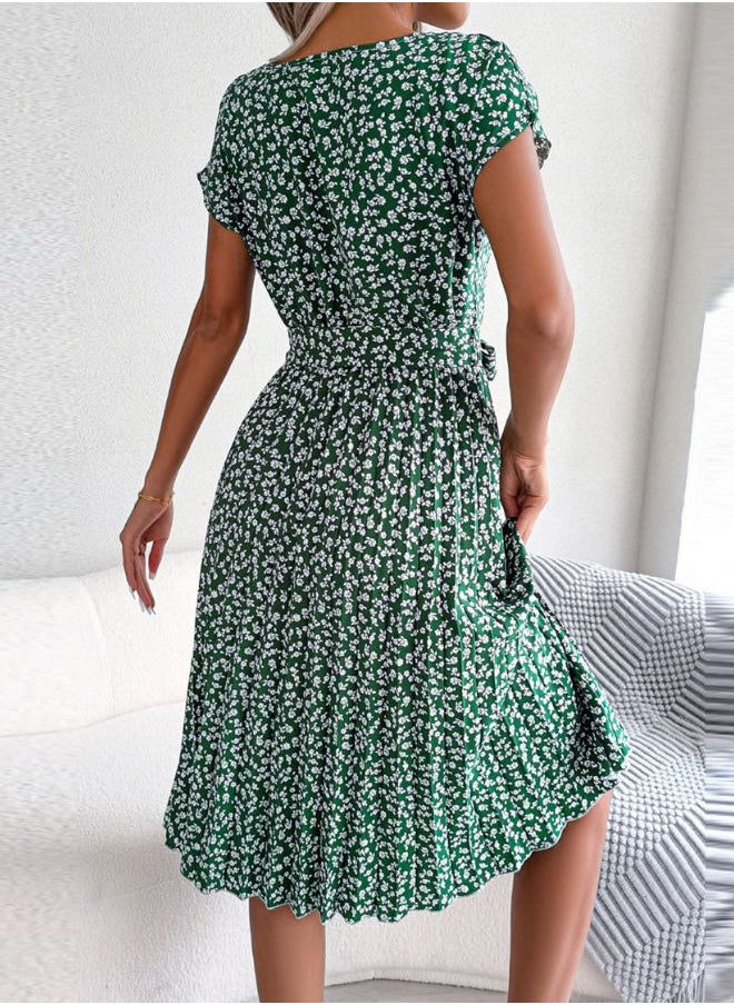 Tepveisoy Women's Summer Round Neck Casual Fashion Printed Pullover Dress Short-Sleeved Floral Pleated Skirt dress  - Image 4