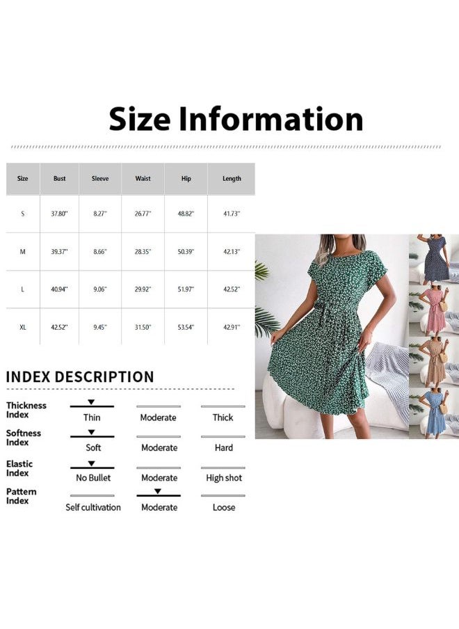 Tepveisoy Women's Summer Round Neck Casual Fashion Printed Pullover Dress Short-Sleeved Floral Pleated Skirt dress  - Image 5