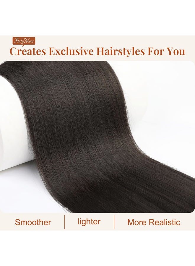 Flufymooz ponytail extension, 30 Inch Long Straight Drawstring Ponytail Synthetic Hairpieces Fake Pony Tails Natural Soft Clip in Hair Extension ponytail for Women (Black Brown) - Image 2
