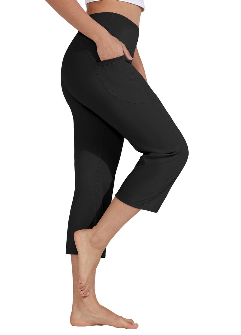 Willit Women's Yoga Capris Pants High Waist Leggings Crop Straight Leg Athletic Exercise Workout Capris 21" Black M - Image 3