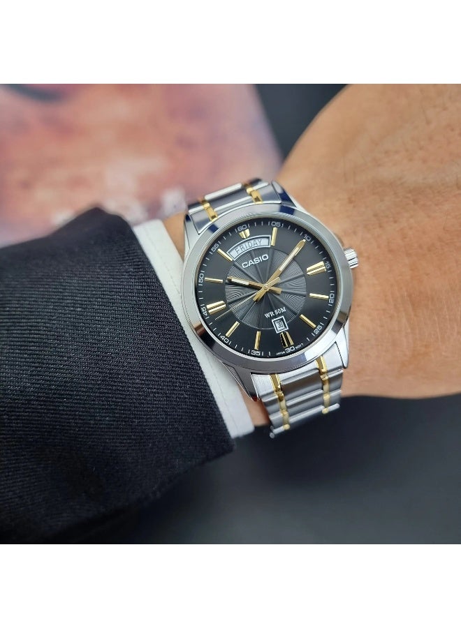 كاسيو ساعة كاسيو إنتايسر MTP-1381G-1AVDF للرجال بمينا أسود وخاصية عرض التاريخ واليوم - Image 2