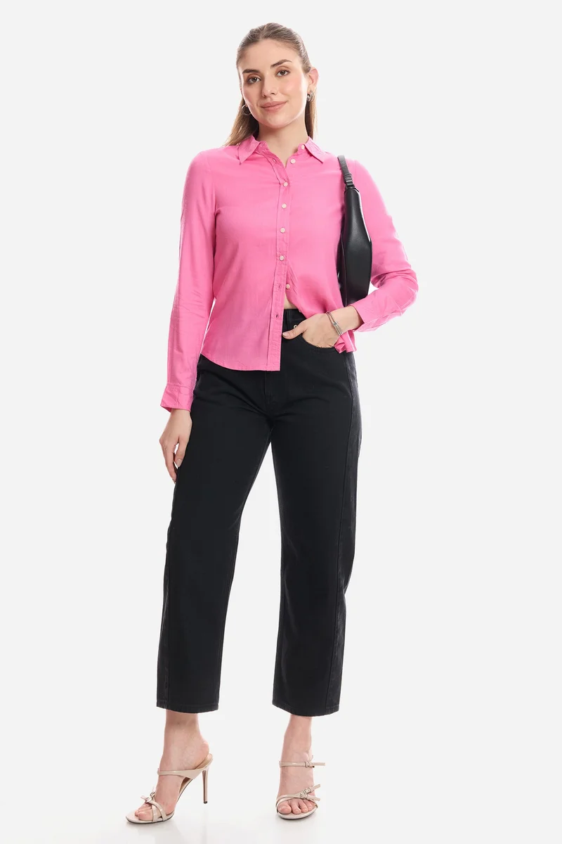 فيرجيو Solid Viscose Button Down Shirt for Women