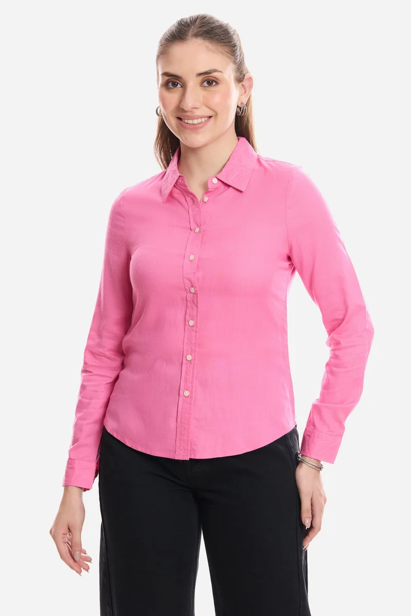 فيرجيو Solid Viscose Button Down Shirt for Women