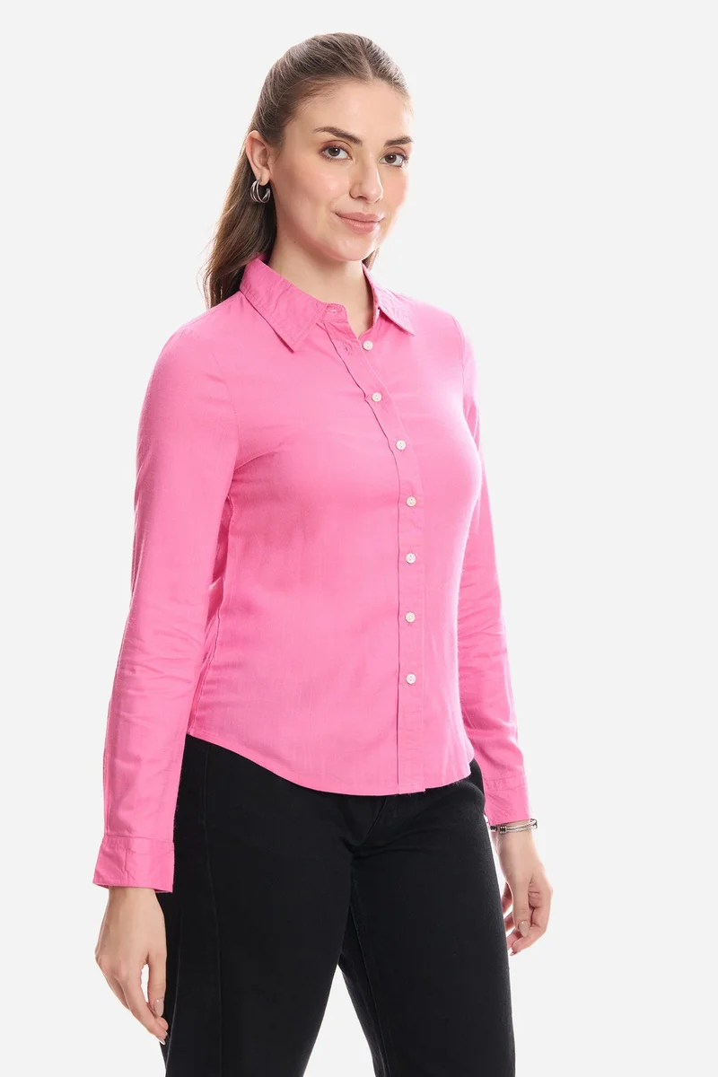 Virgio Pink Solid Viscose Button Down Shirt for Women for Women | Best Price UAE