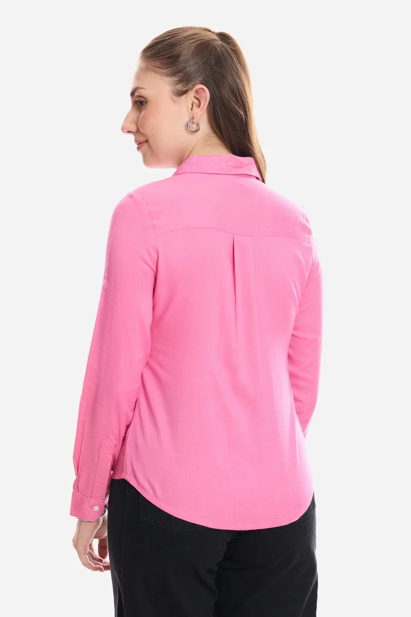 Virgio Pink Solid Viscose Button Down Shirt for Women for Women | Best Price UAE