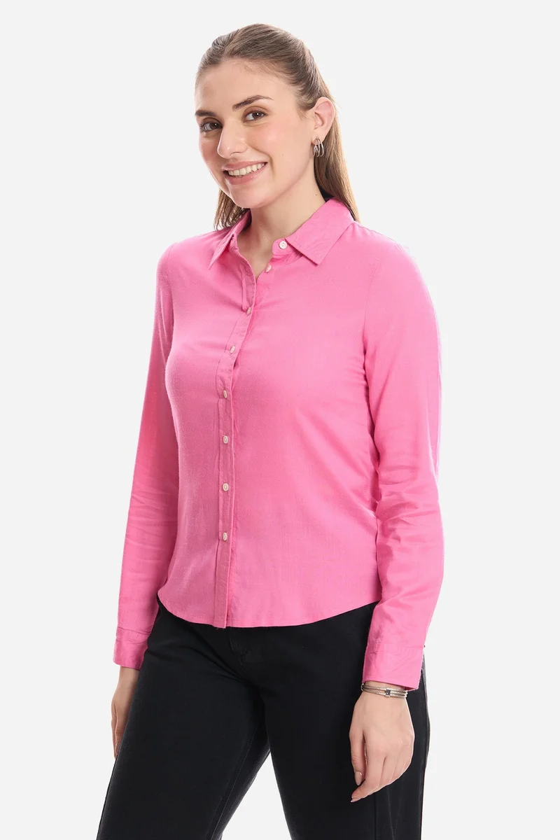 Virgio Pink Solid Viscose Button Down Shirt for Women for Women | Best Price UAE