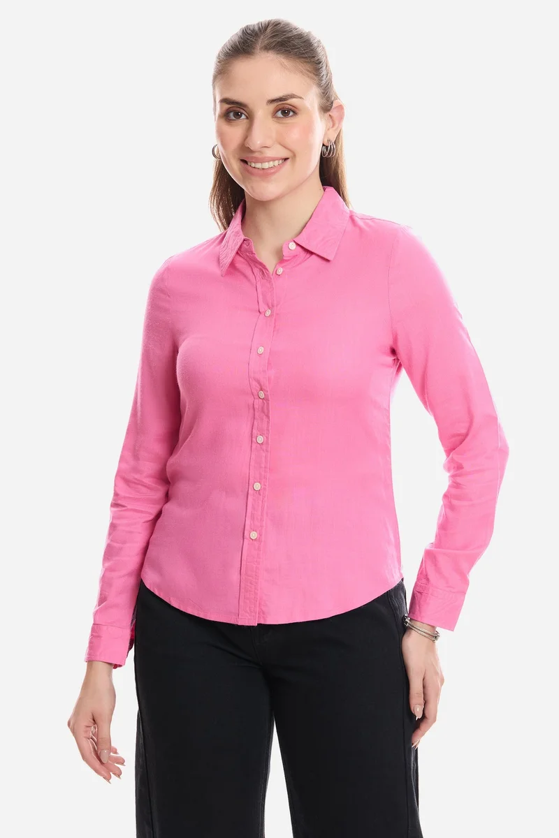 Virgio Solid Viscose Button Down Shirt for Women