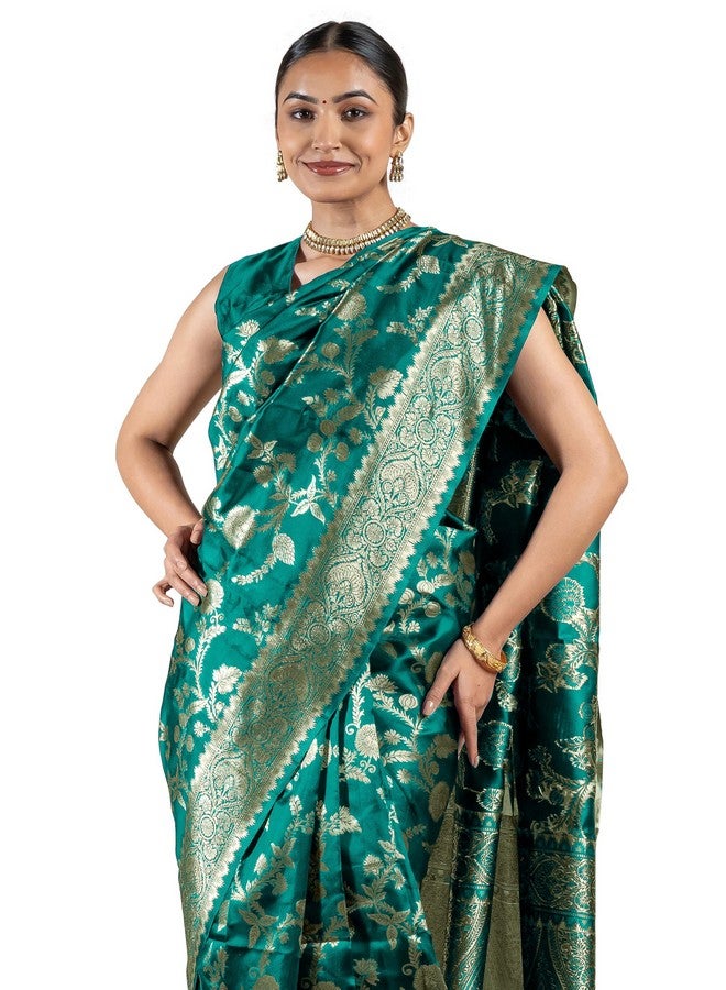 Subham Women's Silk Cotton Kanjivaram Soft Saree with Blouse Piece | Jacquard Design Banarasi Sarees | Golden Zari (45708 - Teal) - Image 1