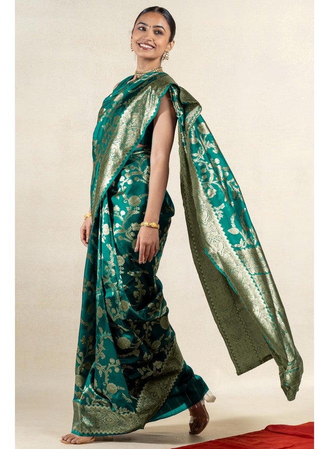 Subham Women's Silk Cotton Kanjivaram Soft Saree with Blouse Piece | Jacquard Design Banarasi Sarees | Golden Zari (45708 - Teal) - Image 3