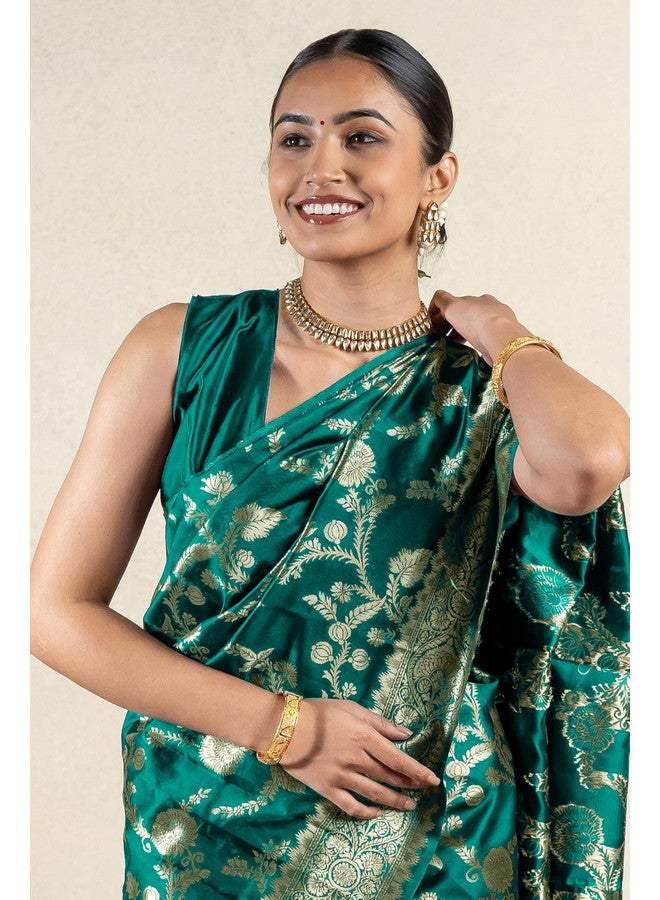 Subham Women's Silk Cotton Kanjivaram Soft Saree with Blouse Piece | Jacquard Design Banarasi Sarees | Golden Zari (45708 - Teal) - Image 5