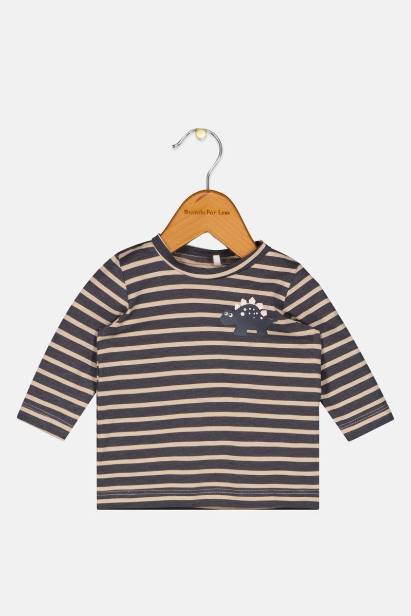 NAME IT تي شيرت بأكمام طويلة و ياقة دائرية للأولاد الصغار، مخطط، متعدد الألوان - Image 1