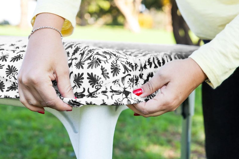 TopTableCloth 5 Foot 60 x 30 inch Black Patterned Tablecloth Elastic Corner Fitted Rectangular Folding Vinyl Table Cover Cloth Xmas Plastic Waterproof Picnic Party Home for Indoor and Outdoor Use - Image 3