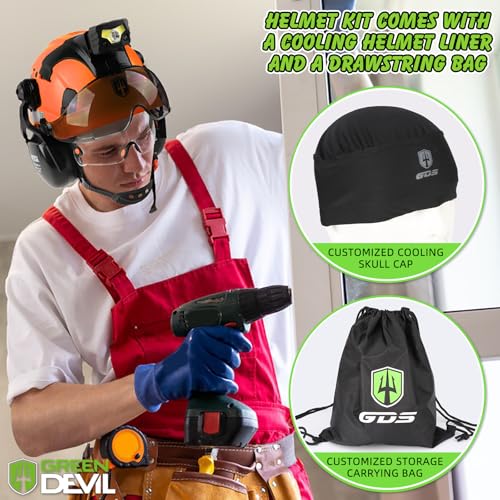 GREEN DEVIL Hard Hat Safety Helmet with Rechargeable Headlamp Light and Visor Ear Muffs Vented Work Hardhat ANSI Z89.1 Cascos De Construccion for Industrial Construction Forestry - Image 5