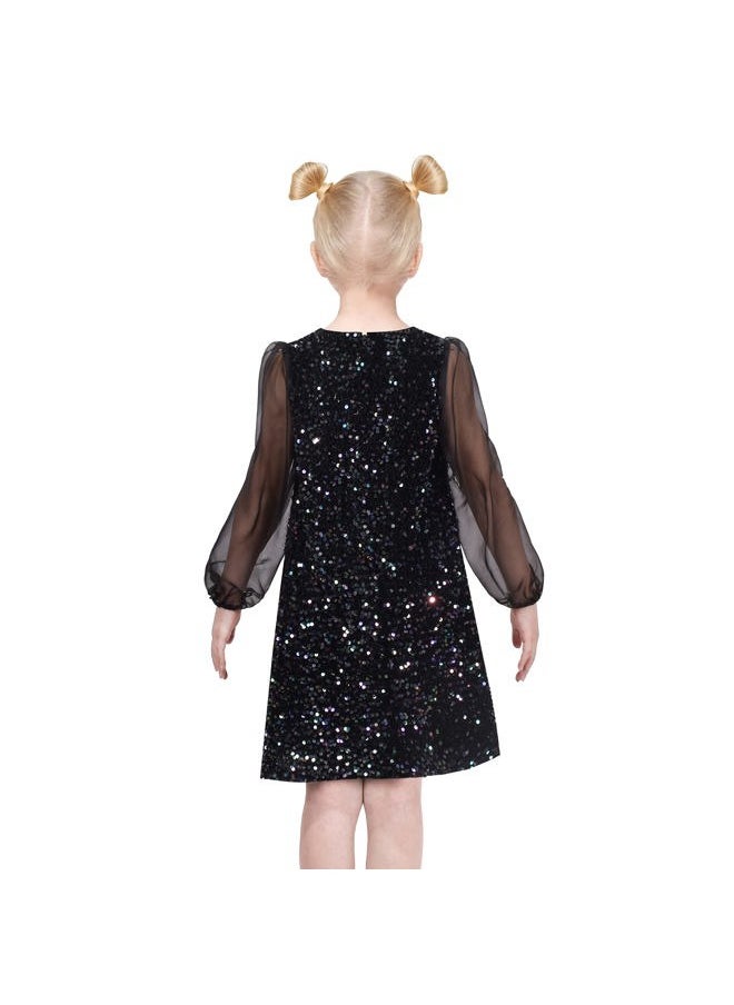 Sunny Fashion Girls Dress Black Sequin Sheer Mesh Long Sleeve Party Elegant Ball Gown Size 8  - Image 3