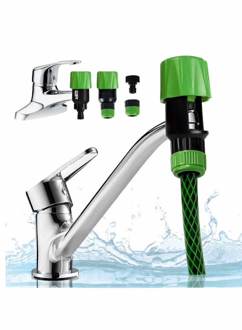 Generic Mixer Tap Hose Connector, Two sets Kitchen Garden Watering Tap Hose Pipe Snap Connector Adaptor Tool, Universal Tap Connector Adapter Kitchen Pipe Joiner Fitting, With 6-Point Female Faucet Connector  - Image 1