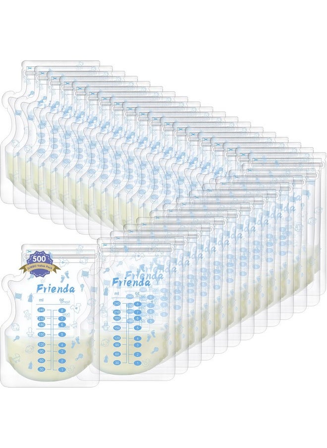 500 Count Breastmilk Storage Bags 8 Oz Breast Milk Storing Freezer Bags For Breastfeeding With Pour Spout Thickened Design Leak Proof Double Seal Self Standing Breastfeeding Storing Bags