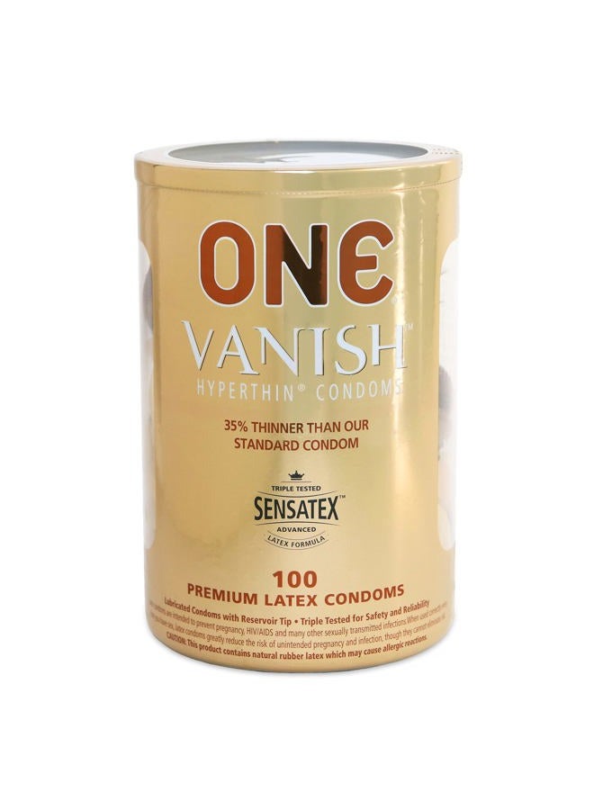 ONE Condoms Vanish Hyperthin | Ultra Thin Latex Condoms 100 Pack - Image 1