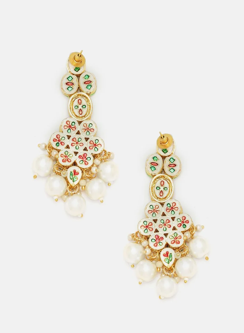 Priyaasi Kundan Studded  Pearls Beaded Drop Earrings