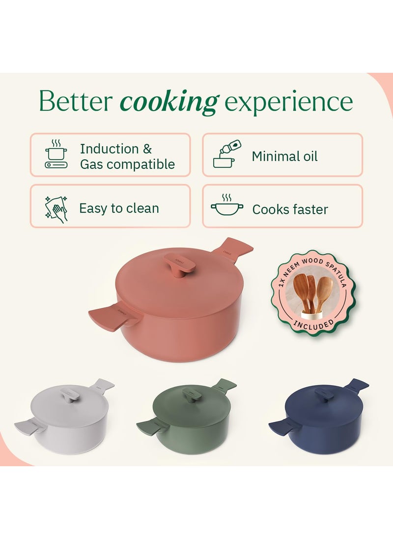 Ember Cookware Ember Cookware Arcilla Ceramic Non Stick Dutch Oven 24cm Metallic lid Matching Handles 1x Spatula Non Toxic Biryani Pot Induction Safe PFAS PTFE Free Florence Series Terracotta  - Image 3